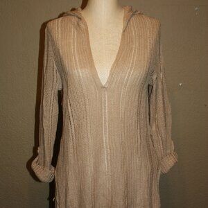 J.CREW V NECK KNITTED LINEN HOODED SWEATER ROLL-TAB SLEEVES - MEDIUM 4 6